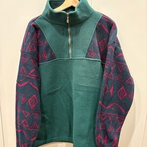 Vintage 90s Half-Zip Fleece Pullover Patterned Sleeves